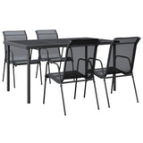 5 Piece Garden Dining Set Black Steel and Textilene - Front View