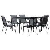 7 Piece Garden Dining Set Black Steel and Textilene