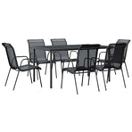 7 Piece Garden Dining Set Black Steel and Textilene
