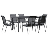 7 Piece Garden Dining Set Black Steel and Textilene - Front View