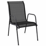 7 Piece Garden Dining Set Black Steel and Textilene
