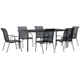 7 Piece Garden Dining Set Black Steel and Textilene - Front View