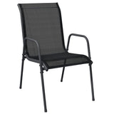 7 Piece Garden Dining Set Black Steel and Textilene - Side View