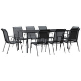 9 Piece Garden Dining Set Black Steel and Textilene - Front View