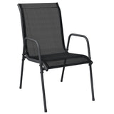 9 Piece Garden Dining Set Black Steel and Textilene - Side View