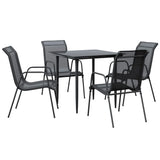 5 Piece Garden Dining Set Black Steel and Textilene - Front View