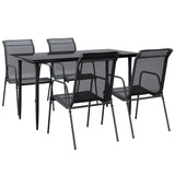 5 Piece Garden Dining Set Black Steel and Textilene - Front View