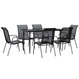 7 Piece Garden Dining Set Black Steel and Textilene - Front View