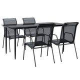 5 Piece Garden Dining Set Black Steel and Textilene - Front View