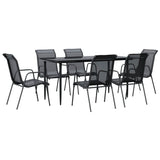 7 Piece Garden Dining Set Black Steel and Textilene - Front View