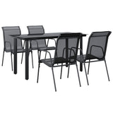 5 Piece Garden Dining Set Black Steel and Textilene - Front View