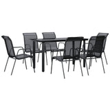 7 Piece Garden Dining Set Black Steel and Textilene - Front View