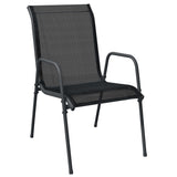 7 Piece Garden Dining Set Black Steel and Textilene - Side View