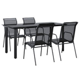 5 Piece Garden Dining Set Black Steel and Textilene - Front View