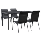5 Piece Garden Dining Set Black Steel and Textilene - Front View