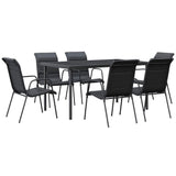 7 Piece Garden Dining Set Black Steel and Textilene - Front View
