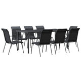 9 Piece Garden Dining Set Black Steel and Textilene