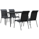 5 Piece Garden Dining Set Black Steel and Textilene - Front View