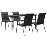 5 Piece Garden Dining Set Black Steel and Textilene - Front View