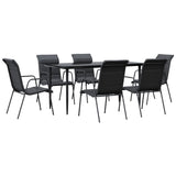 7 Piece Garden Dining Set Black Steel and Textilene - Front View
