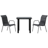 3 Piece Garden Dining Set Black Steel and Textilene - Front View