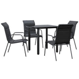 5 Piece Garden Dining Set Black Steel and Textilene - Front View
