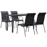 5 Piece Garden Dining Set Black Steel and Textilene - Front View