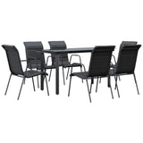 7 Piece Garden Dining Set Black Steel and Textilene - Front View