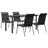 5 Piece Garden Dining Set Black Steel and Textilene - Front View