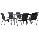 7 Piece Garden Dining Set Black Steel and Textilene - Front View