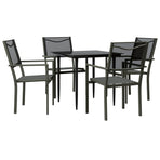 5 Piece Garden Dining Set Black Steel and Textilene