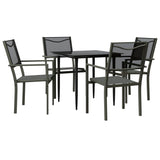 5 Piece Garden Dining Set Black Steel and Textilene - Front View