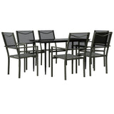 7 Piece Garden Dining Set Black Steel and Textilene - Front View
