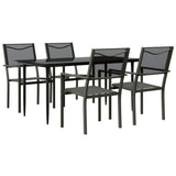5 Piece Garden Dining Set Black Steel and Textilene - Front View