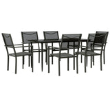 7 Piece Garden Dining Set Black Steel and Textilene - Front View