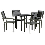 5 Piece Garden Dining Set Black Steel and Textilene - Front View