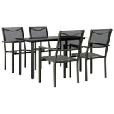 5 Piece Garden Dining Set Black Steel and Textilene - Front View