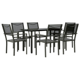 7 Piece Garden Dining Set Black Steel and Textilene - Front View