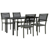 5 Piece Garden Dining Set Black Steel and Textilene - Front View