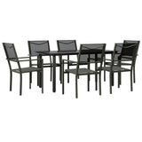 7 Piece Garden Dining Set Black Steel and Textilene - Front View