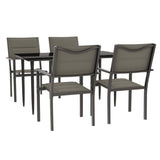 5 Piece Garden Dining Set Black Steel and Textilene