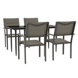 5 Piece Garden Dining Set Black Steel and Textilene - Front View