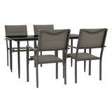 5 Piece Garden Dining Set Black Steel and Textilene - Front View