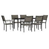 7 Piece Garden Dining Set Black Steel and Textilene - Front View