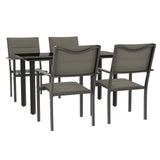 5 Piece Garden Dining Set Black Steel and Textilene - Front View