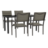 5 Piece Garden Dining Set Black Steel and Textilene - Front View
