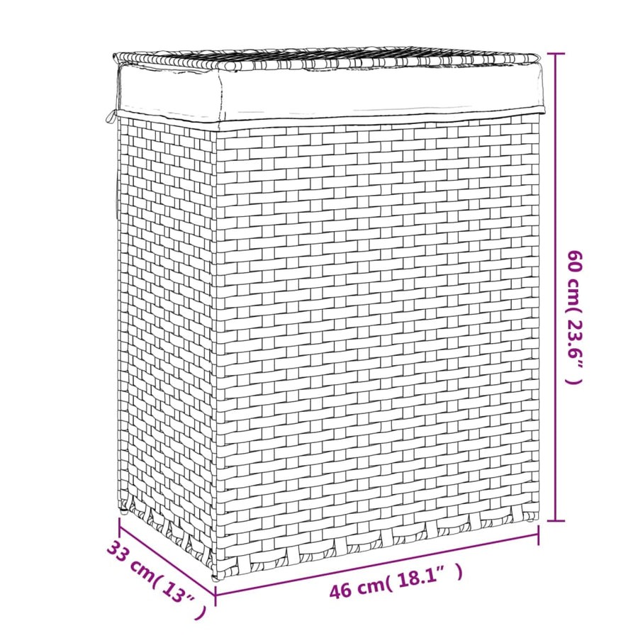 Laundry Basket with Lid Grey 46x33x60 cm Poly Rattan