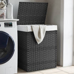 Laundry Basket with Lid Grey 46x33x60 cm Poly Rattan