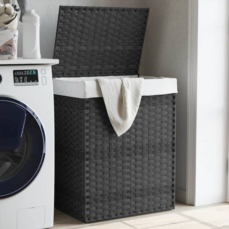 Laundry Basket with Lid Grey 46x33x60 cm Poly Rattan
