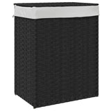 Laundry Basket with Lid Black 46x33x60 cm Poly Rattan - Front View